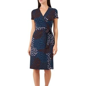Hobbs Delilah Wrap Dress Geometric Print Short Sleeve Size 8 Navy Blue White